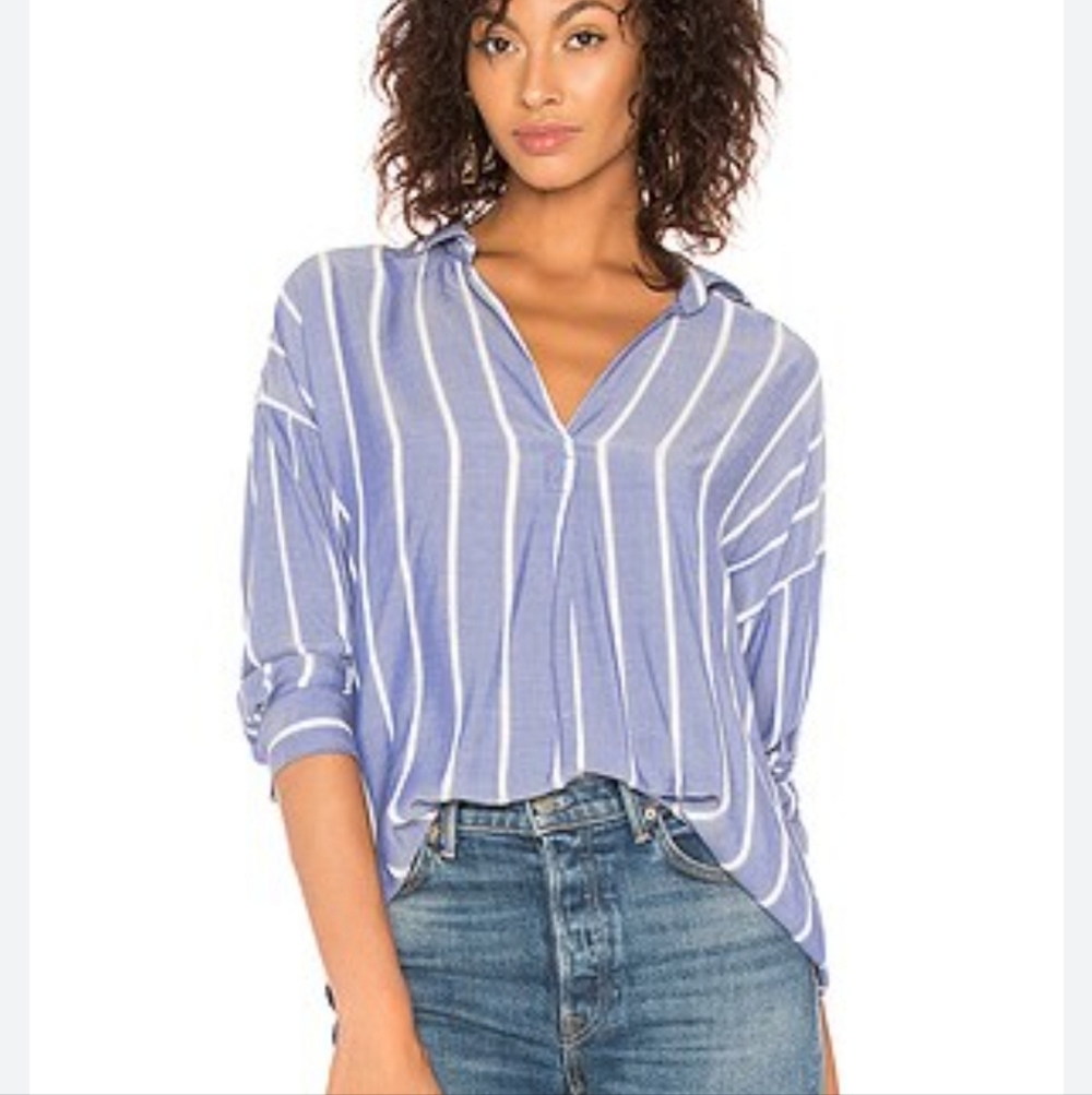 Rails Rosanna V-neck Shirt Dover Stripe Blue & White Size M